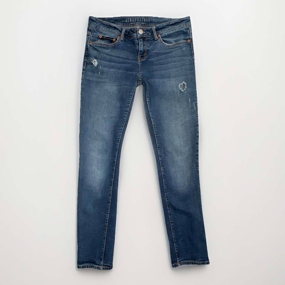 Aeropostale Skinny Jeans Size 8 Short Distressed Stretch Medium Wash Y2K